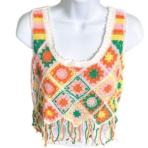 Granny Square Crochet Crop Tank Top NEW